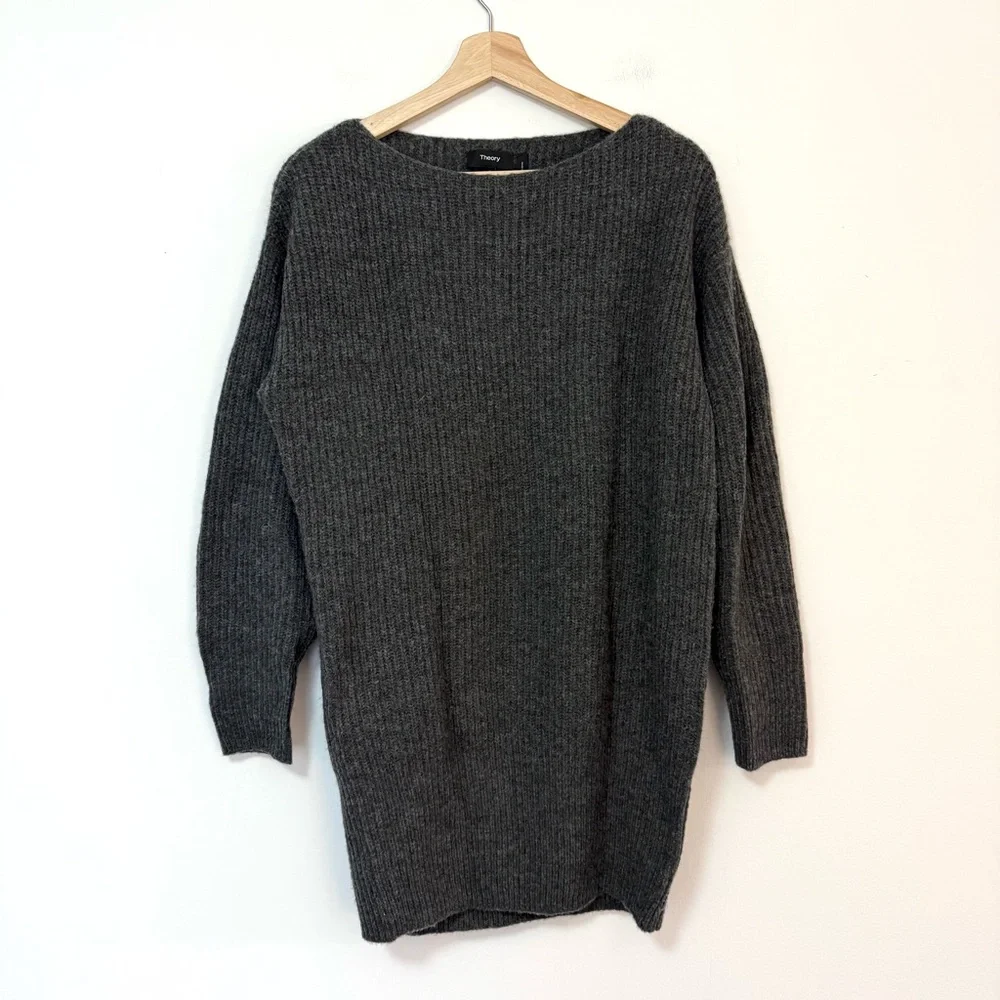 Theory Nimbus Wool Ribbed Cocoon Sweater Dress in Light Charcoal Size 00 0 P